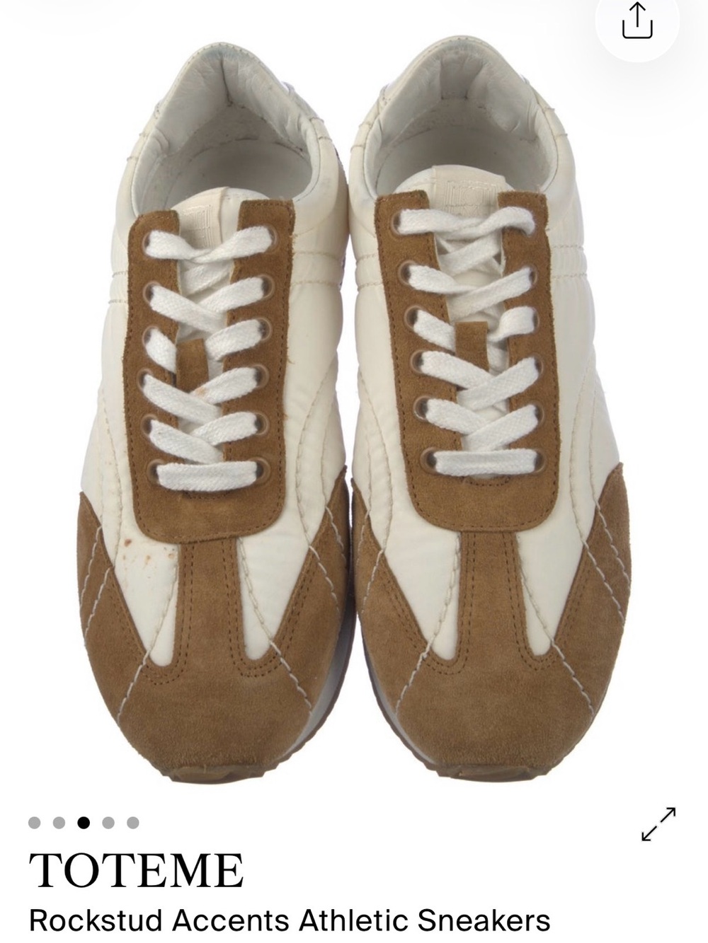 Toteme Womens White and Brown Suede Athletic Sneakers